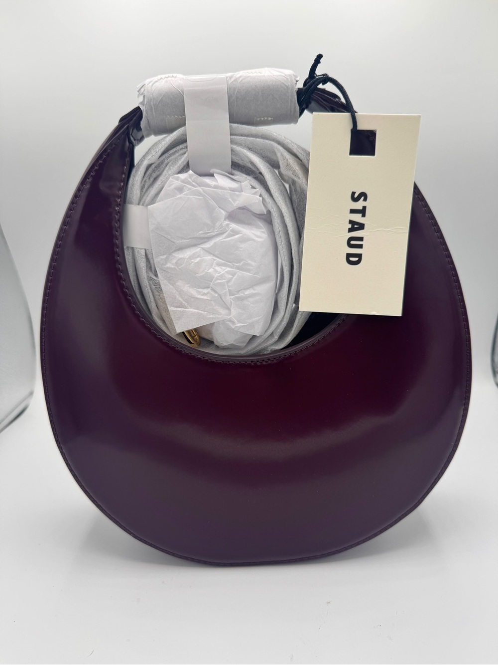 NWT Staud Mini Moon Purse in Syrah Burgundy Leather, Crossbody Bag , brand NEW - Picture 13 of 16